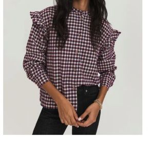 Something Navy - Jaime Ruffle Sleeve Plaid Button Up